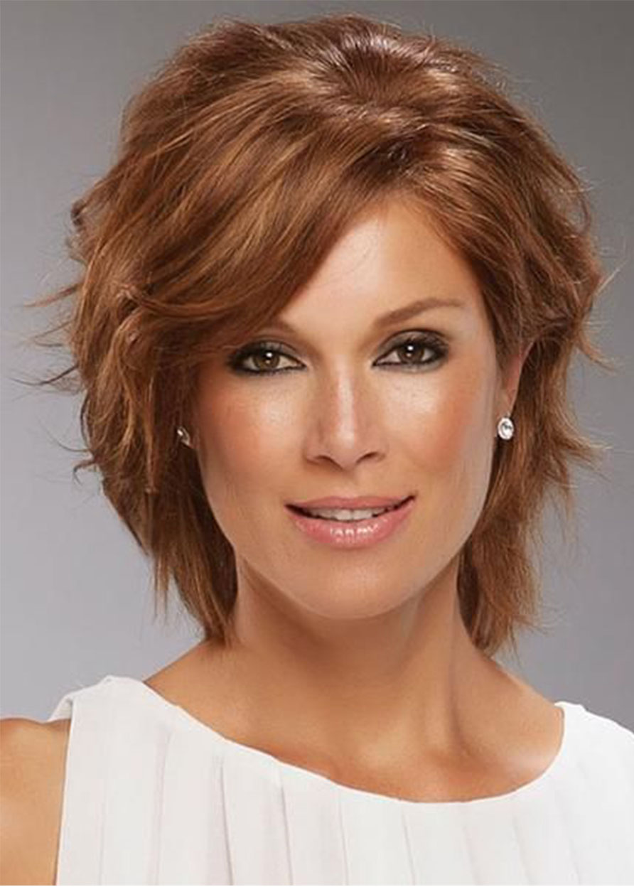Short Shaggy Bob Hairstyle Women's Wavy Synthetic Hair Capless Wigs With Bangs 12Inch