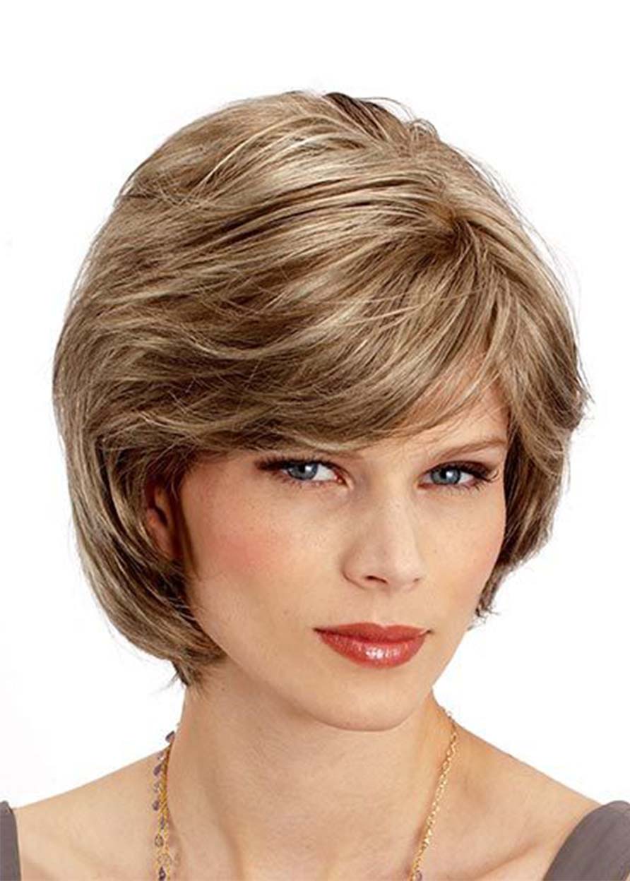 Women's Layered Short Hairstyles Naturally Wavy Synthetic Hair Capless Wigs 10Inch