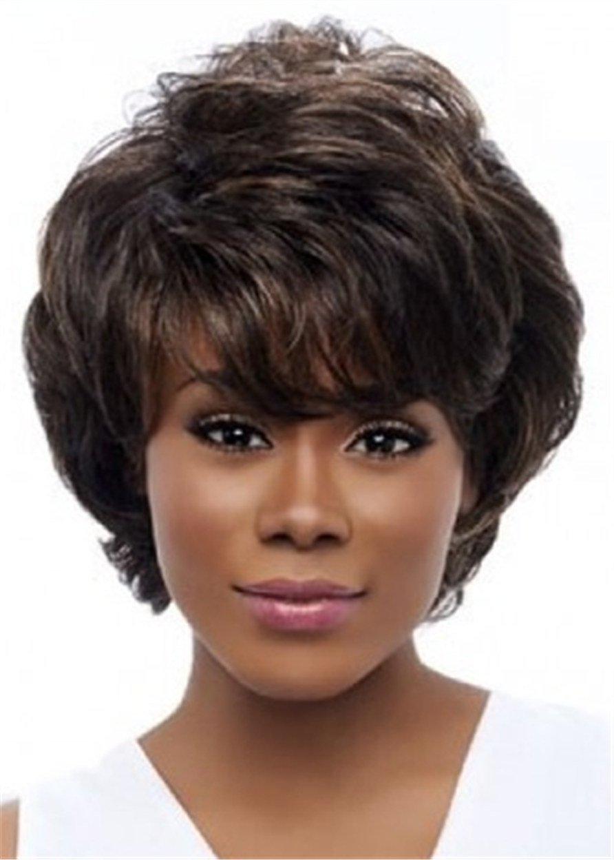 Short Wavy Layered Wig With Bangs For Black Women Capless 10 Inches