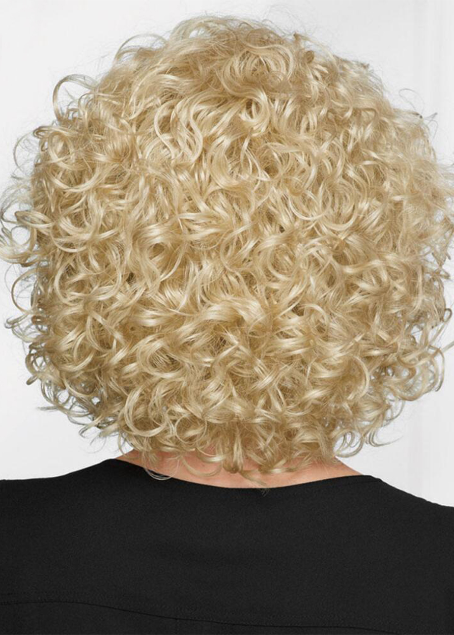 Afro Curly Women's Blonde Color Bob Style Curl Human Hair Capless Wigs 14Inch
