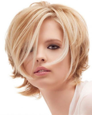 Cute Messy Hairstyle Short Layered Loose Wavy Blonde 100% Human Hair Lace Wig 8 Inches