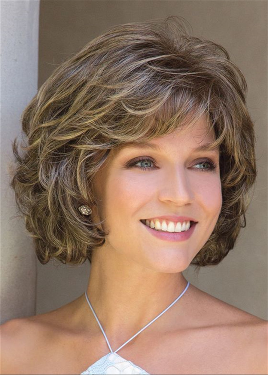 Short Layered Shaggy Hairstyle Bob With Softly Swept Bangs Lace Front Wig