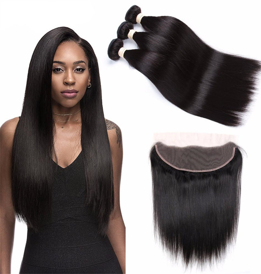 Wigsbuy 3 Bundles Brazlian Hair Natural Straight Human Hair With Lace Frontal