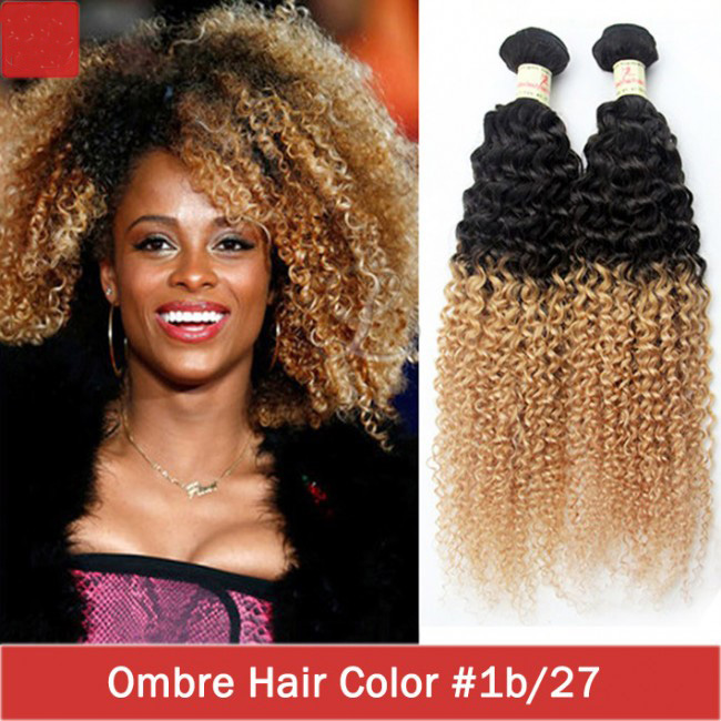 Beyonce Same Style Two Tone Colors 1B/27 Curly Ombre Human Hair Weave 3 pcs
