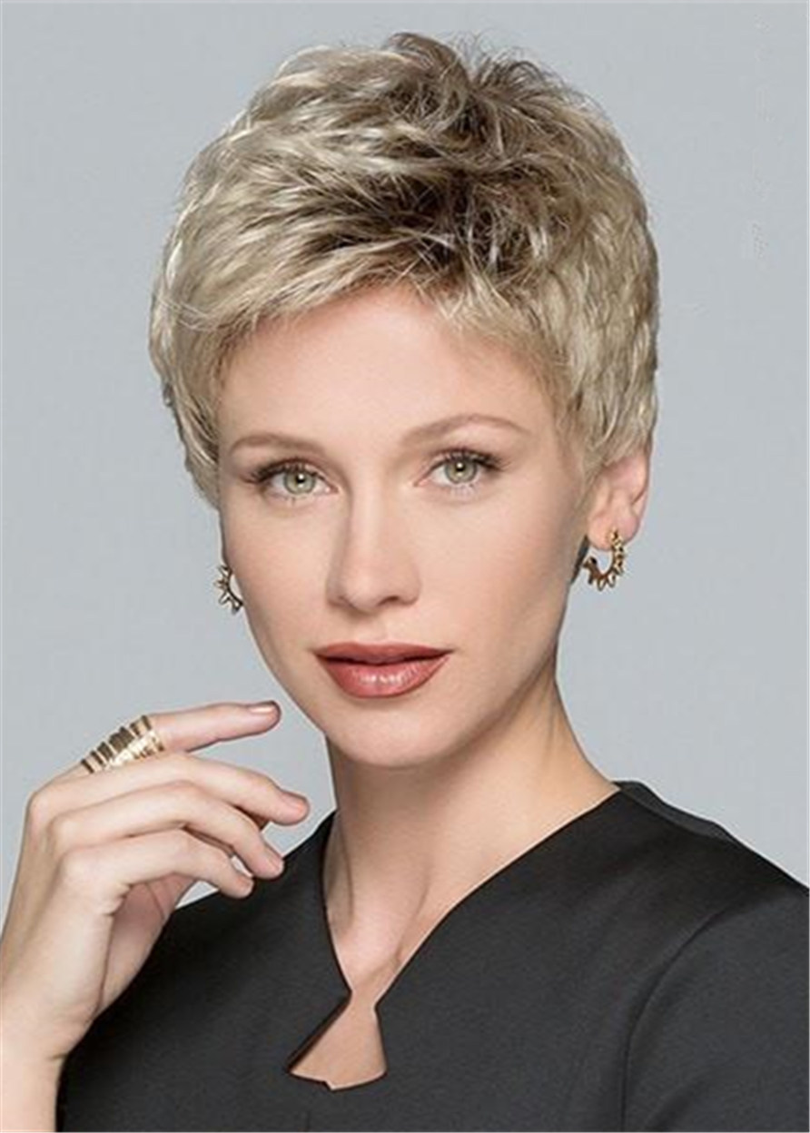 Natural Short Layered Human Hair Blend Lace Front Wigs For Women 6 Inches