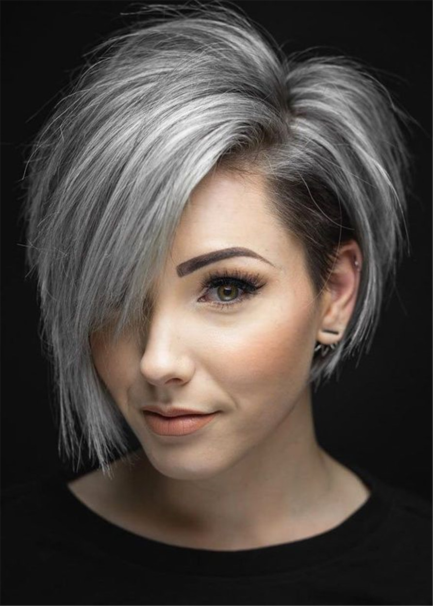 Flattering Short Cut Oneside Parted Synthetic Hair Straight Wig