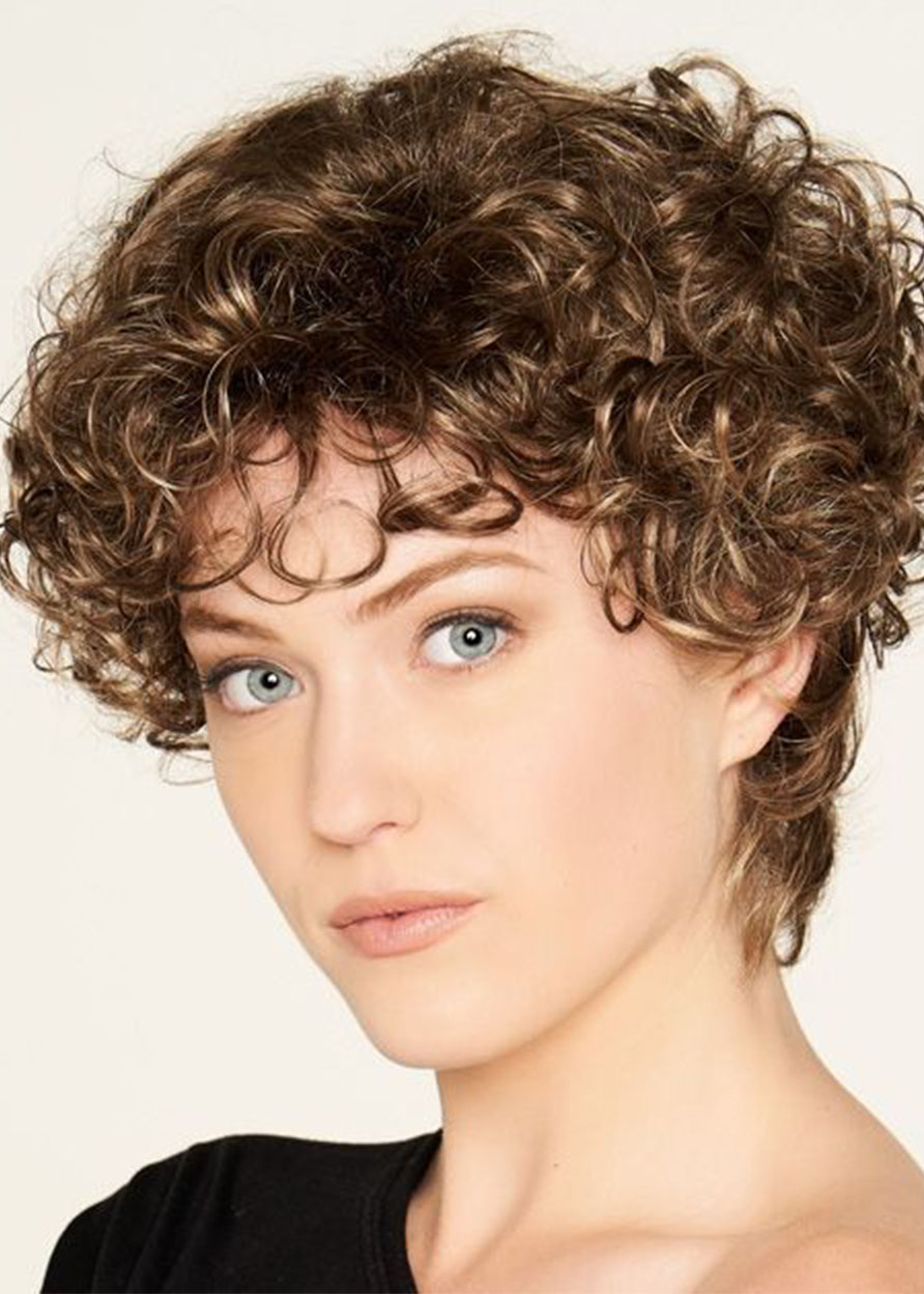 Women's Short Length Hairstyles Kinky Curly Synthetic Hair Capless Wigs 10Inch