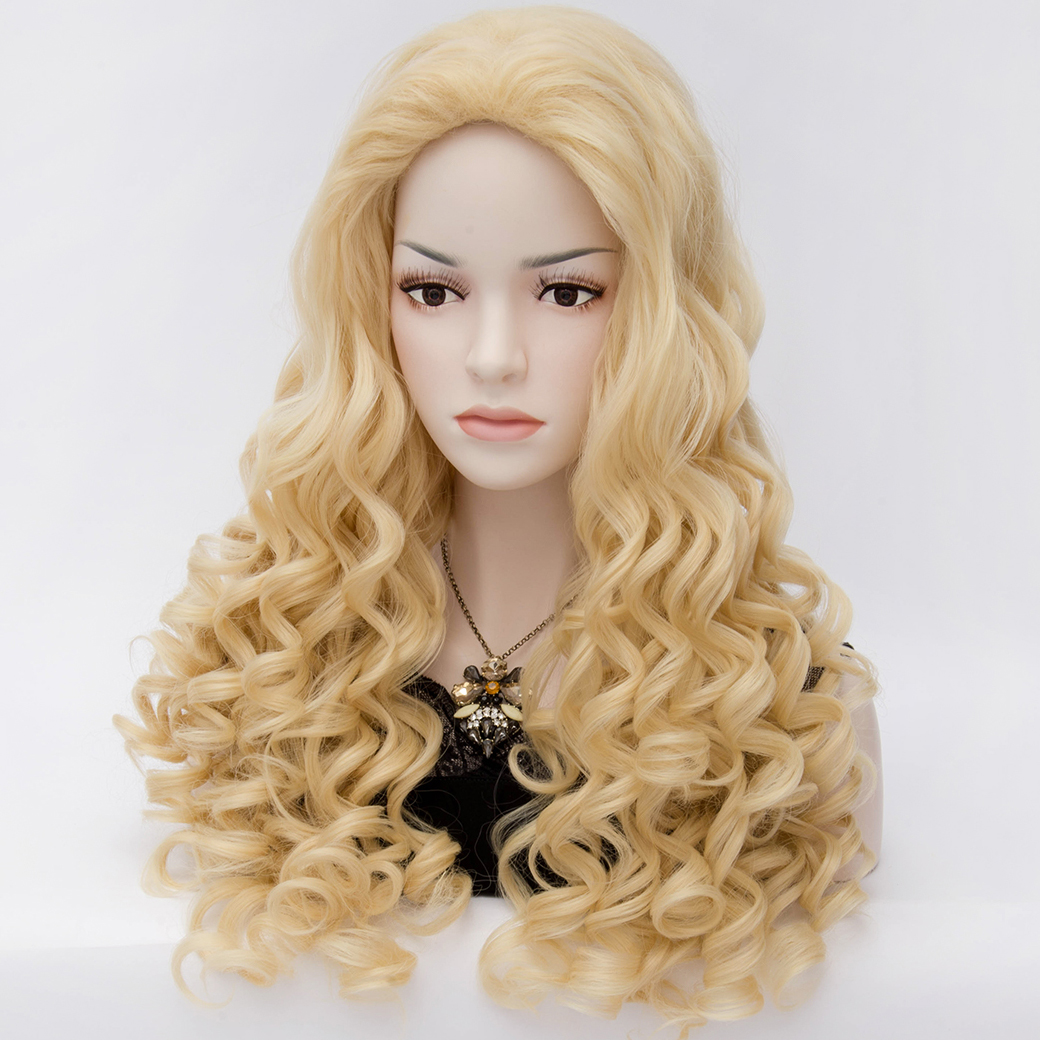 Voguish Long Curly Golden Hair Cosplay Party Wig 24 Inches