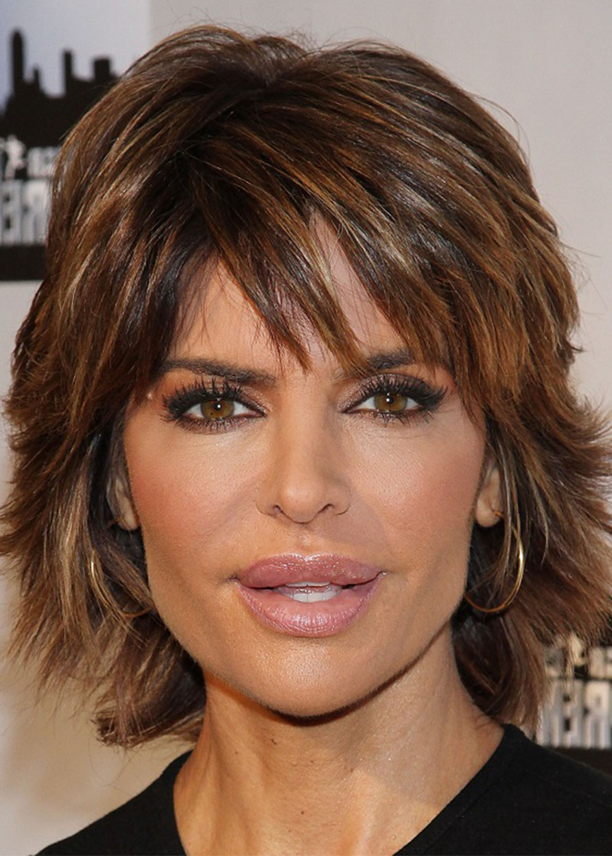 Lisa Rinna Style Women's Short Shaggy Straight Human Hair Wigs Lace Front Wig 16inch
