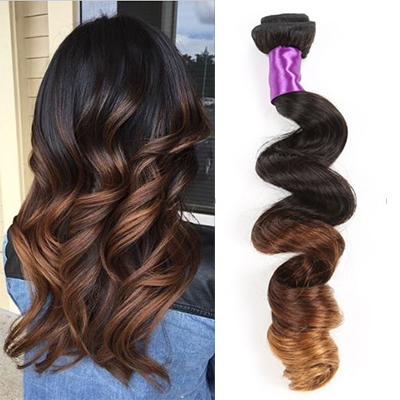 Ombre Color Wavy Human Hair Weave 1PC