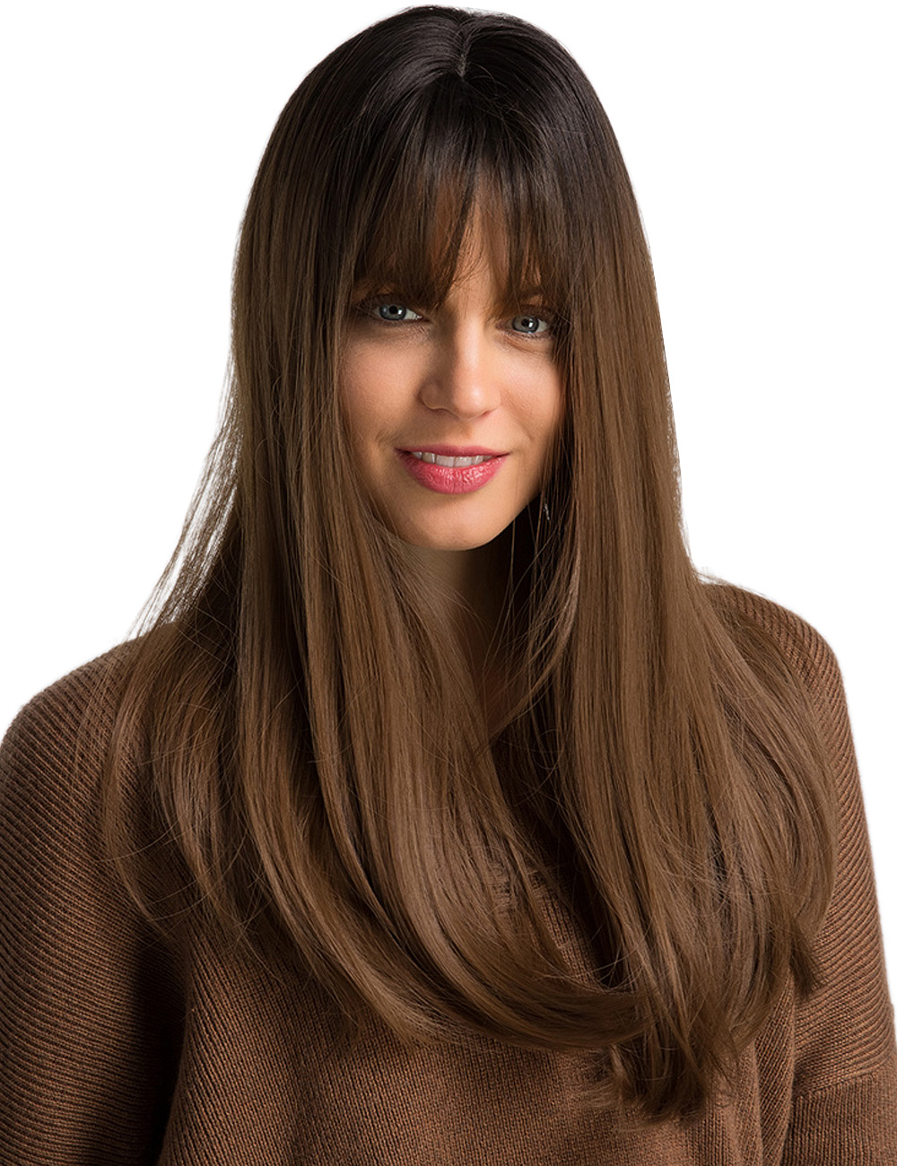 Long Straight Synthetic Hair With Bangs Women Wig 	20 Inches