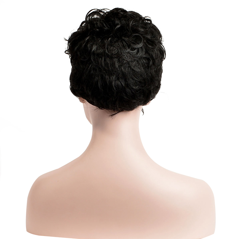 Hot Pixie One Side Part Short Messy Kinky Curly Synthetic Hair With Bangs Capless Cap Wigs 8 Inches