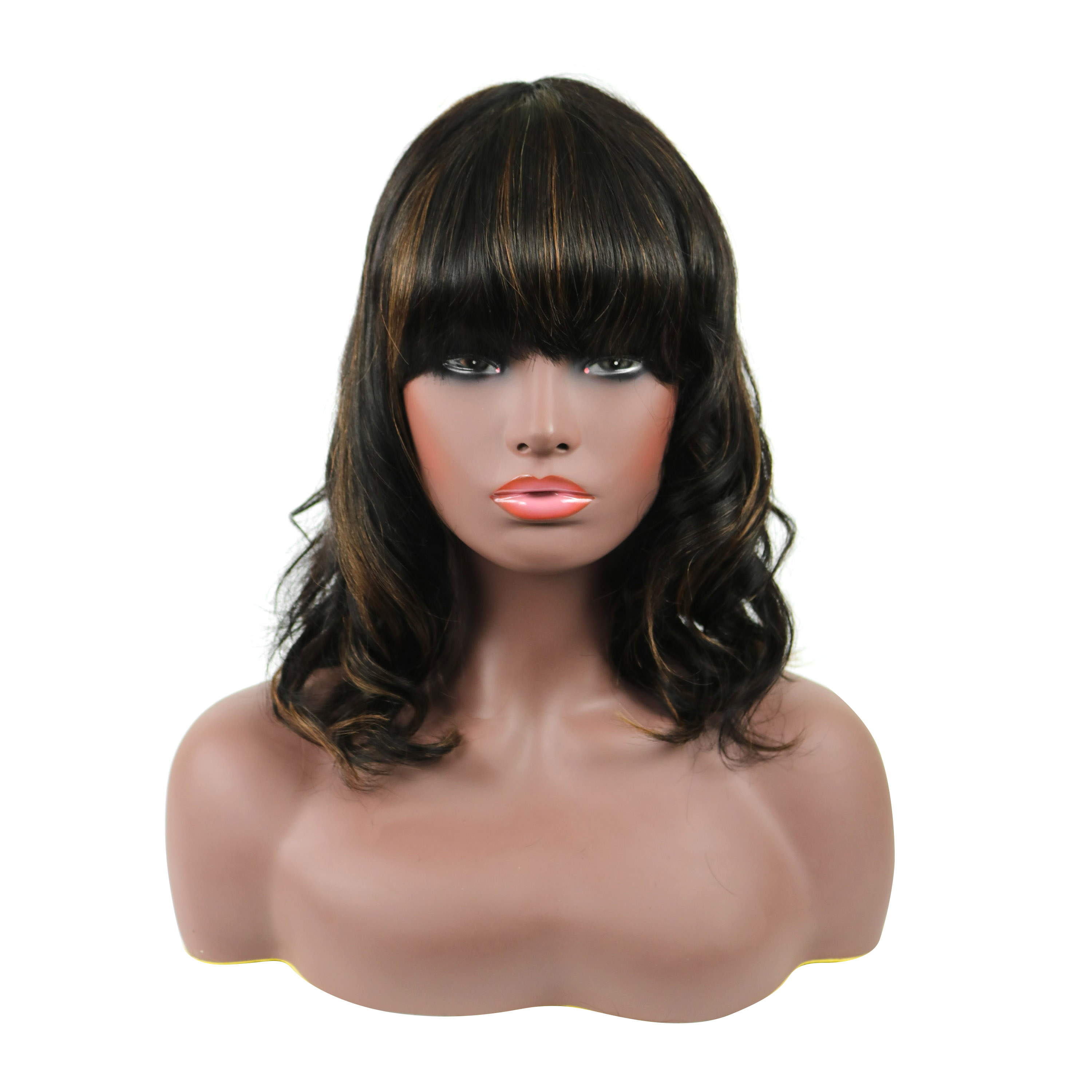 Beautiful Medium Natural Straight Mixed Dark Brown 100% Human Hair Capless Wig 14 Inches