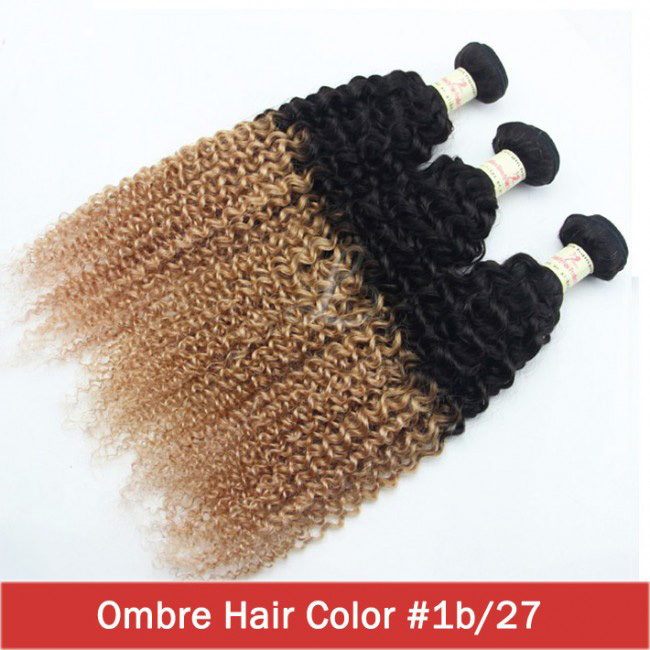 Beyonce Same Style Two Tone Colors 1B/27 Curly Ombre Human Hair Weave 3 pcs