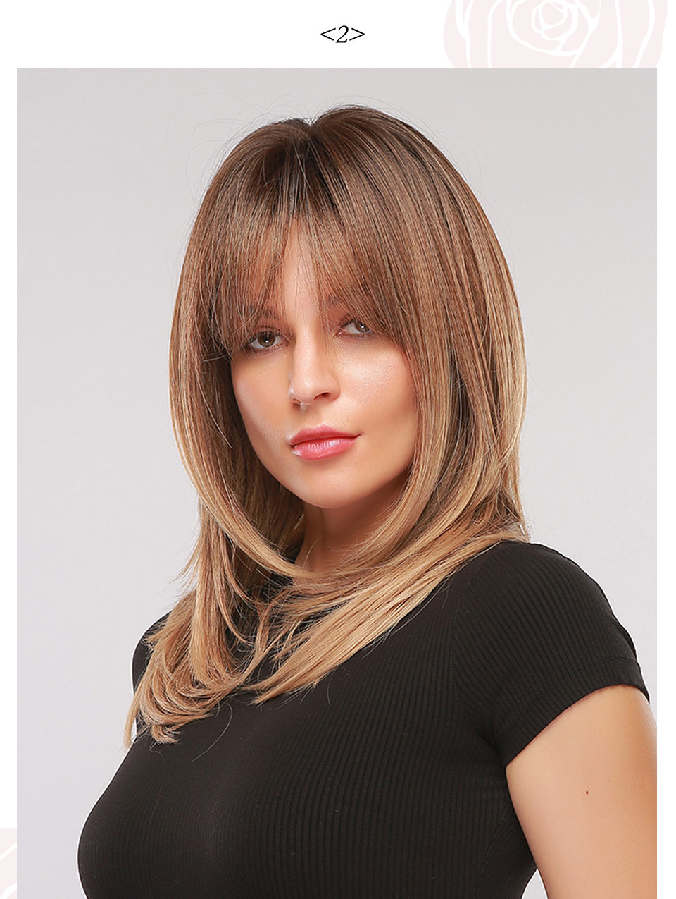 Chin-Length Natural Straight Synthetic Hair With Bangs Women Capless Wig 18 Inches