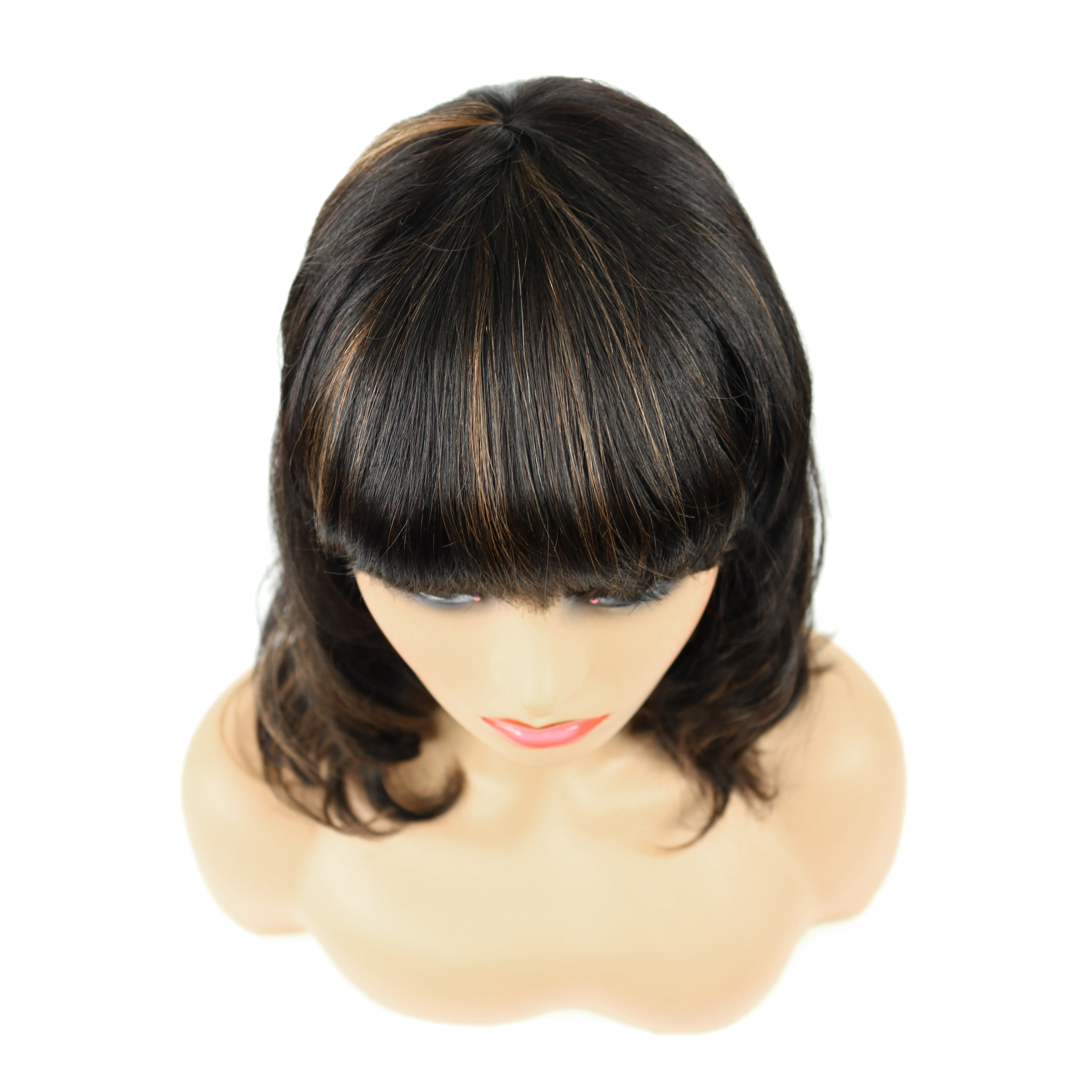 Beautiful Medium Natural Straight Mixed Dark Brown 100% Human Hair Capless Wig 14 Inches