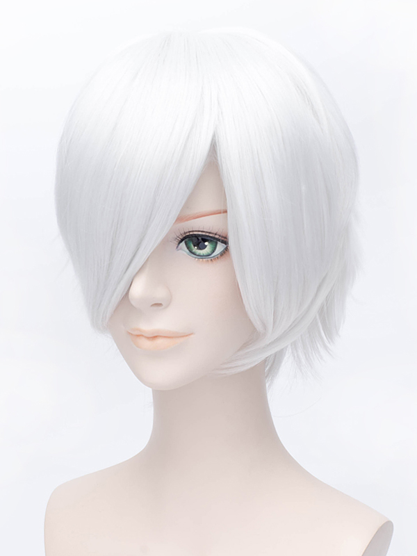 Short Bob Straight White Wig 12 Inches for Cosplay