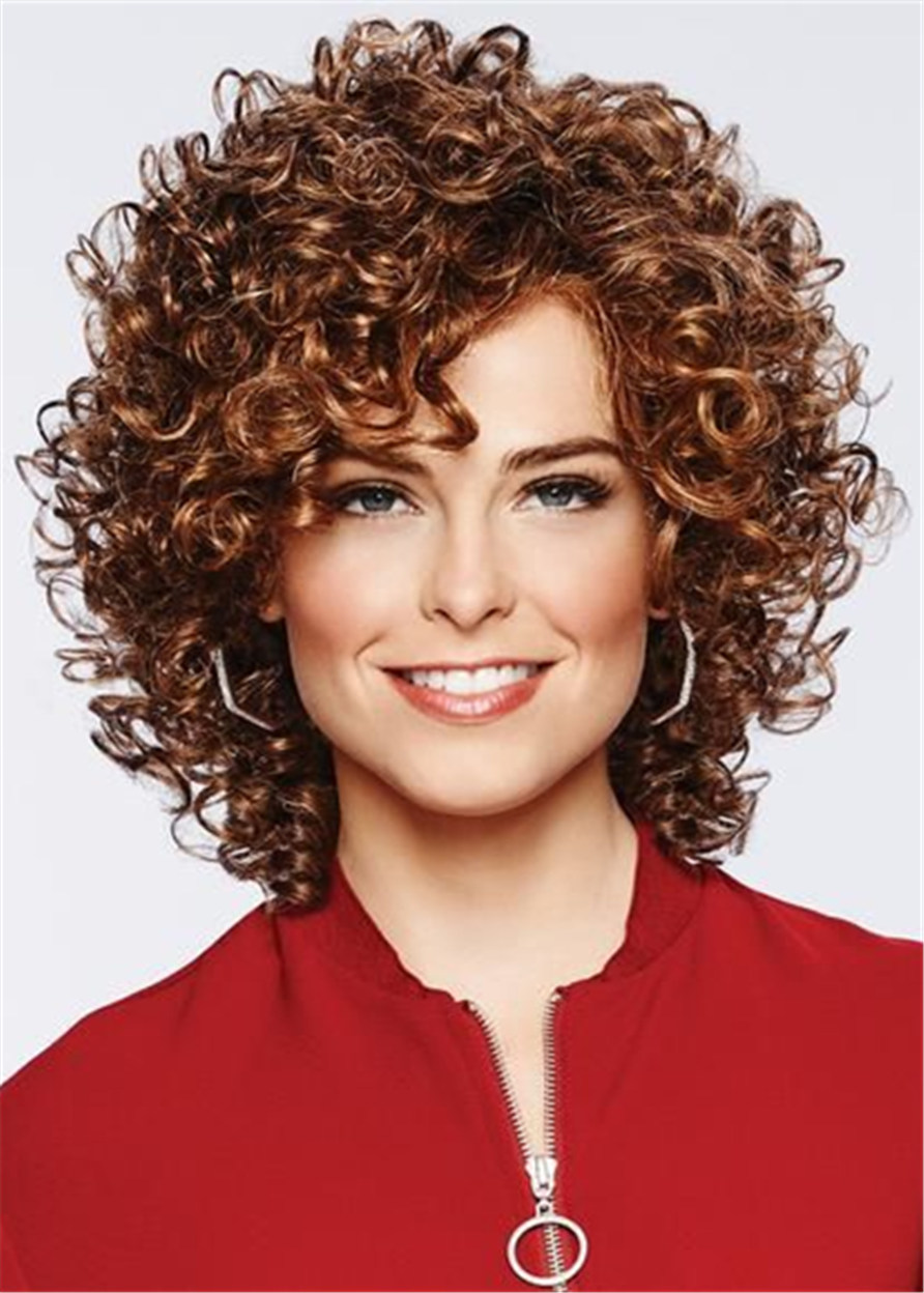 Pixie Kinky Curly Short Synthetic Hair For Round Face African American Capless Wigs 16 Inches