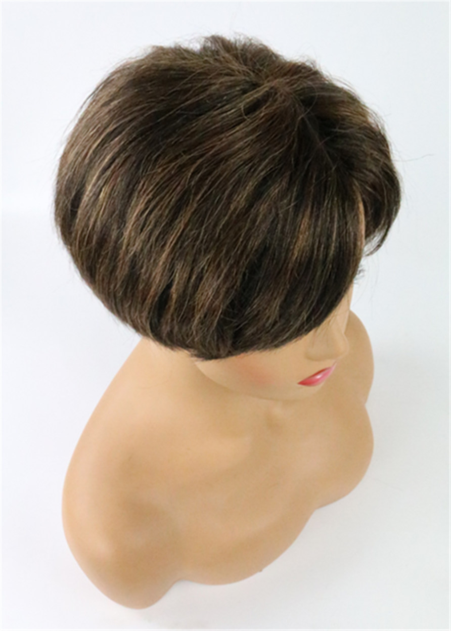 Layered Hairstyle Human Hair Short Capless African American Wigs 6 Inches