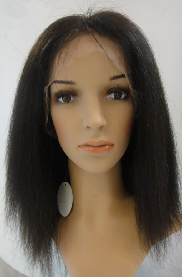 16 Inches 100% Human Hair Long Kinky Straight Full Lace Wig