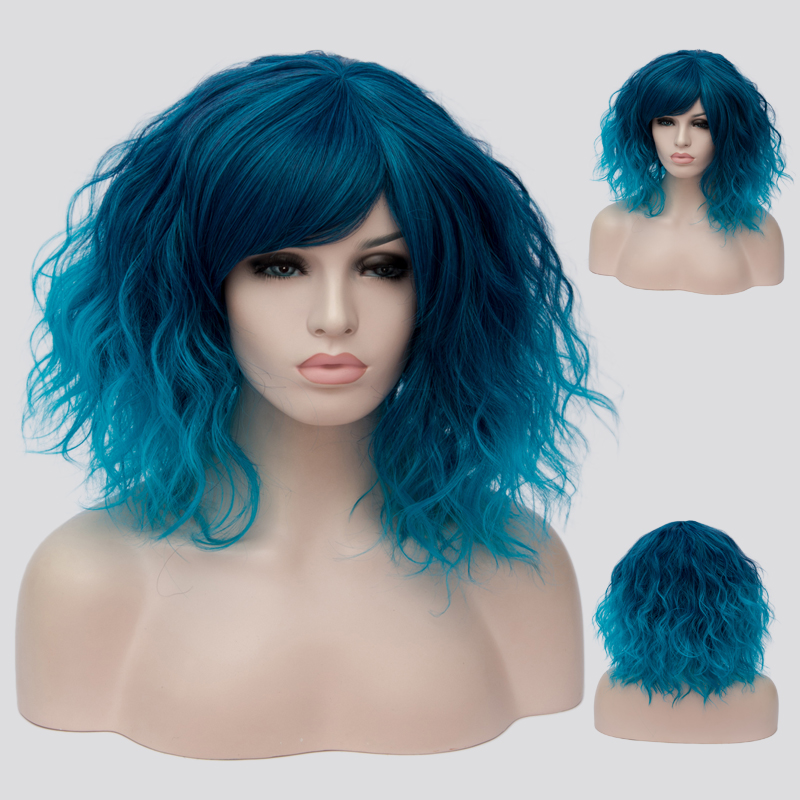 Blue Medium Wavy Capless Synthetic Wig 14 Inches