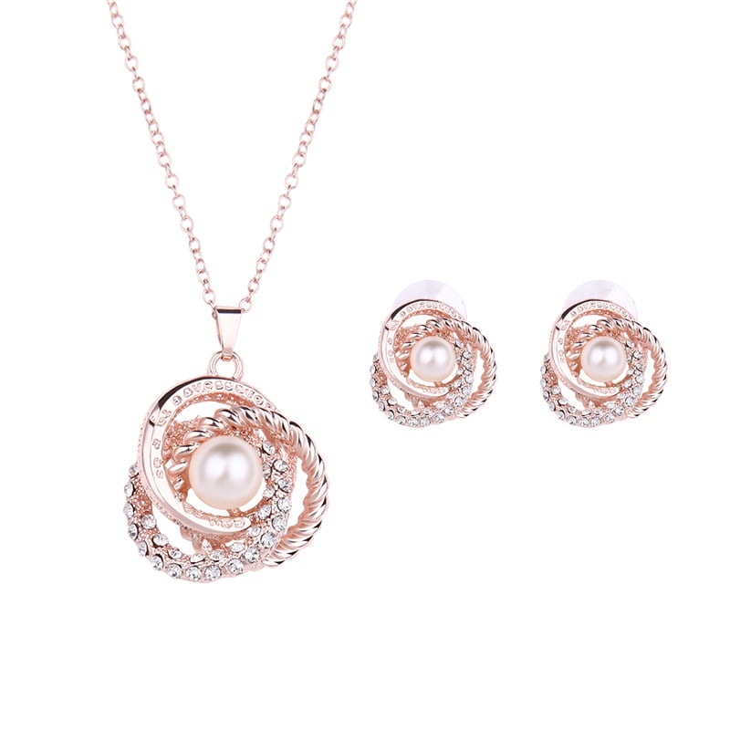 Pearl Diamante Shining Jewelry Set