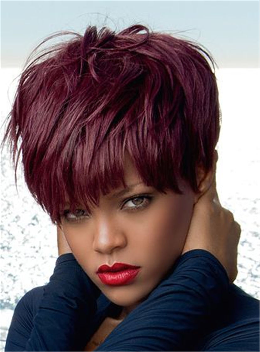 Rihanna Pixie Short Straight Human Hair Capless Wigs 6 Inches