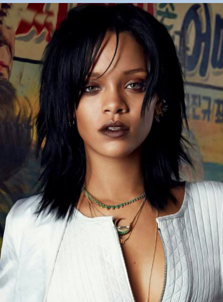 Rihanna Medium Straight Layered Capless Human Hair Wigs 14 Inches