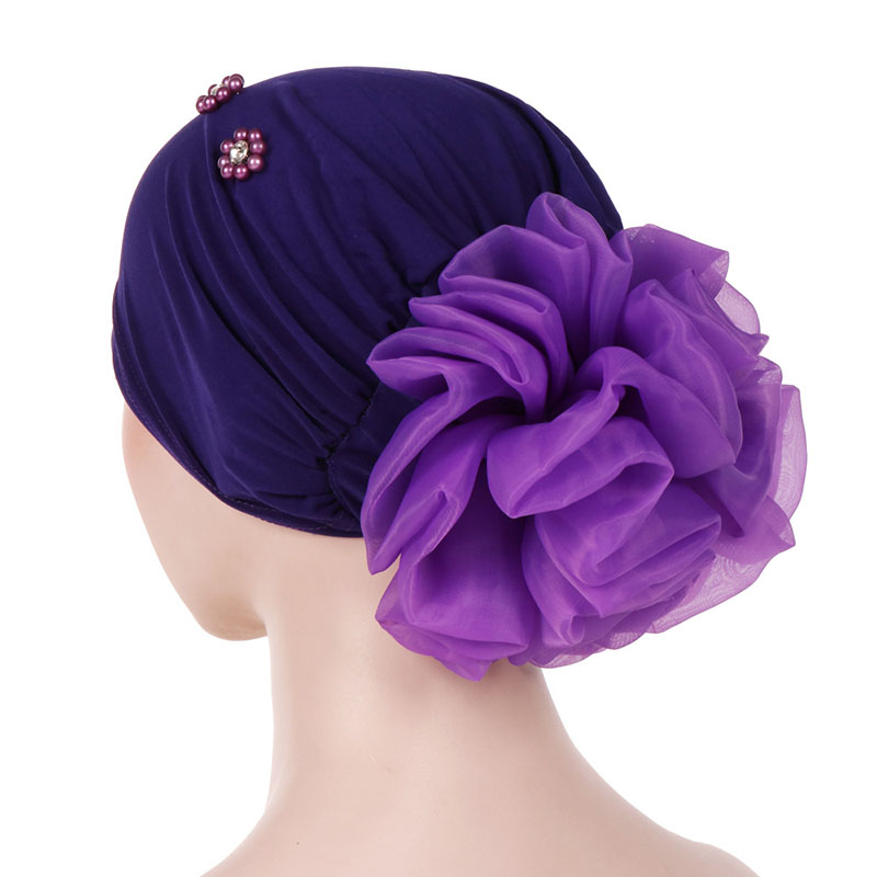 Colour Simple Flower Beads Turban For Women