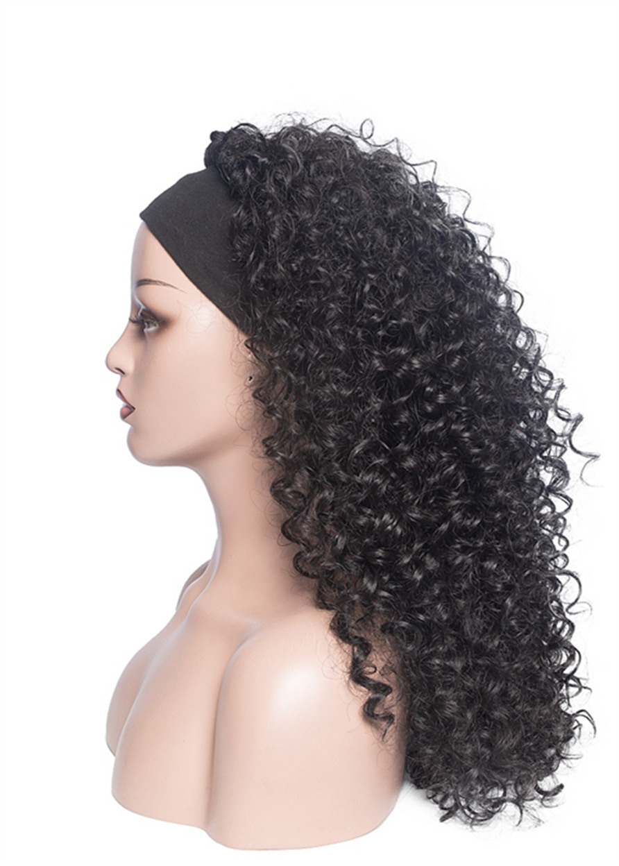 Headband Wig Kinky Curly Synthetic Hair Wigs With Bang for African American