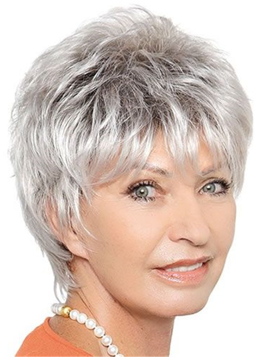 Short Haircut Natural Straight Synthetic Hair Wig For Women Over 60