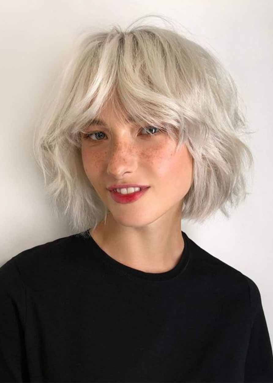 Women's Short Layered Hairstyles Blonde Color Wavy Synthetic Hair Capless Wigs 12Inch