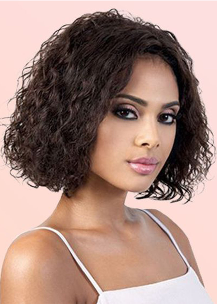 Short Bob Hairstyle Women's Kinky Curly Synthetic Hair Wigs Curly Capless Wigs 14Inch