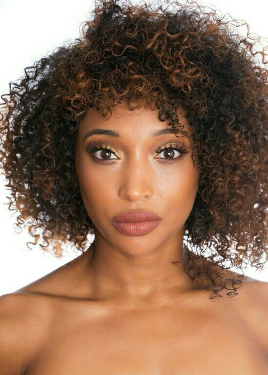 Medium Hairstyles Women's Afro Kinky Curly Human Hair Lace Front Wigs For African American 12Inch