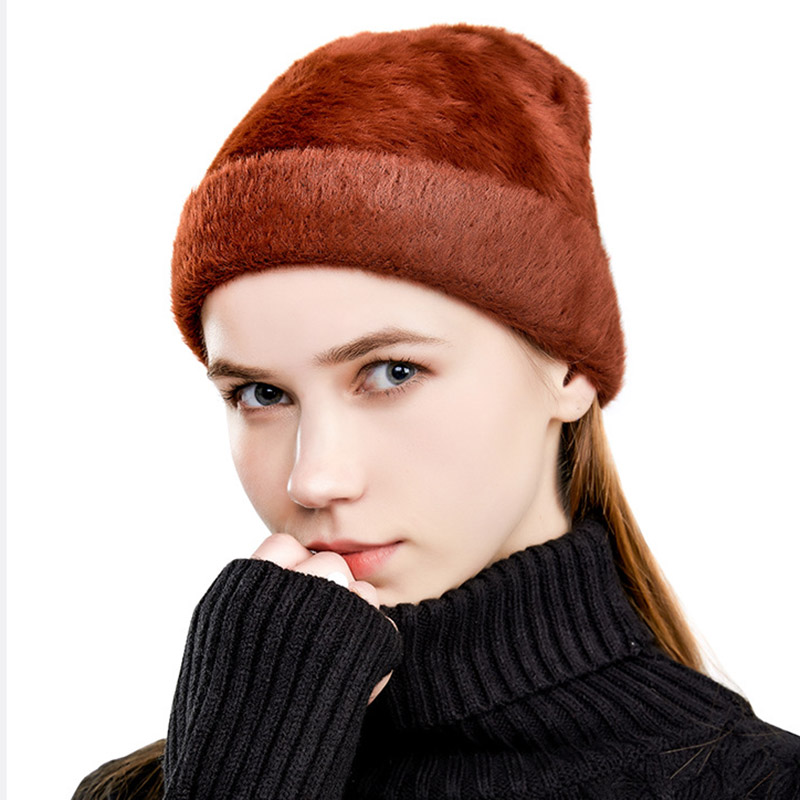 Adult Women's Patchwork Embellishment Plain Pattern Dome Crown Cashmere Knitted Hats