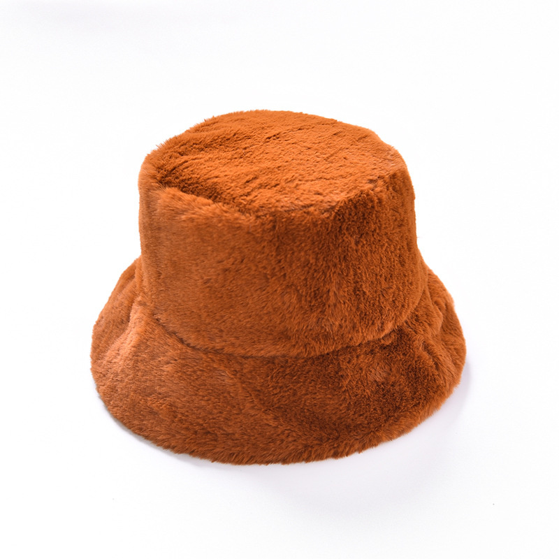Women's Plain Pattern Wide Brim Sweet Style Flat Crown Fur Bucket Hat