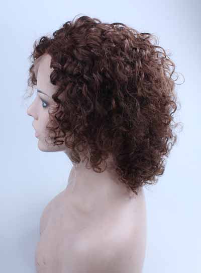 Brown Human Hair Medium Curly Lace Front Wig 12 Inches