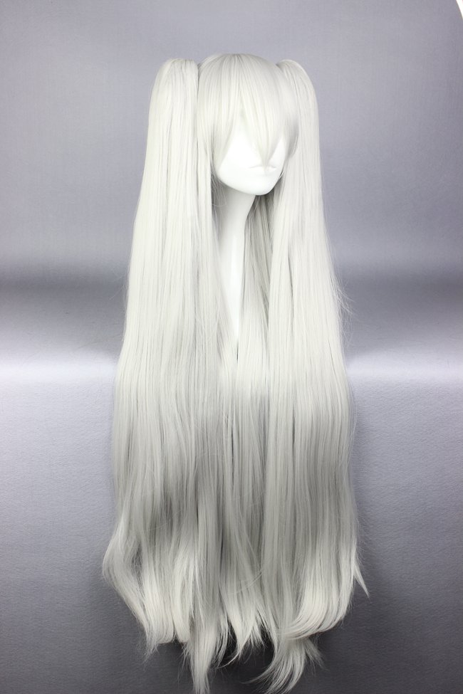 Long Straight White Cosplay Wig with Ponytails