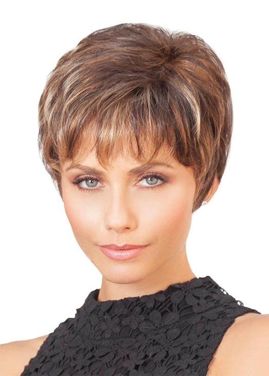Natural Looking Women's Short Boy Cuts Hairstyles Straight Synthtic Hair Capless Wigs 8Inch