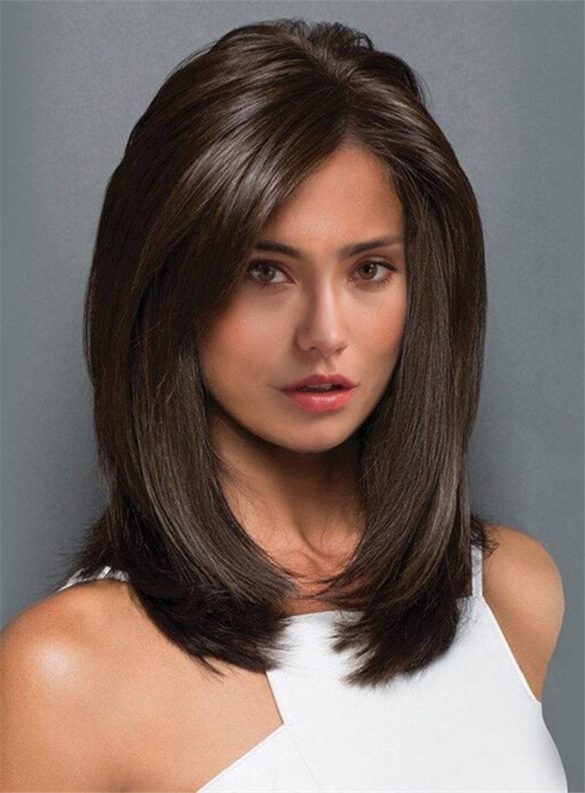 Middle Length Straight Blunt Cut Synthetic Capless Wigs 14 Inches
