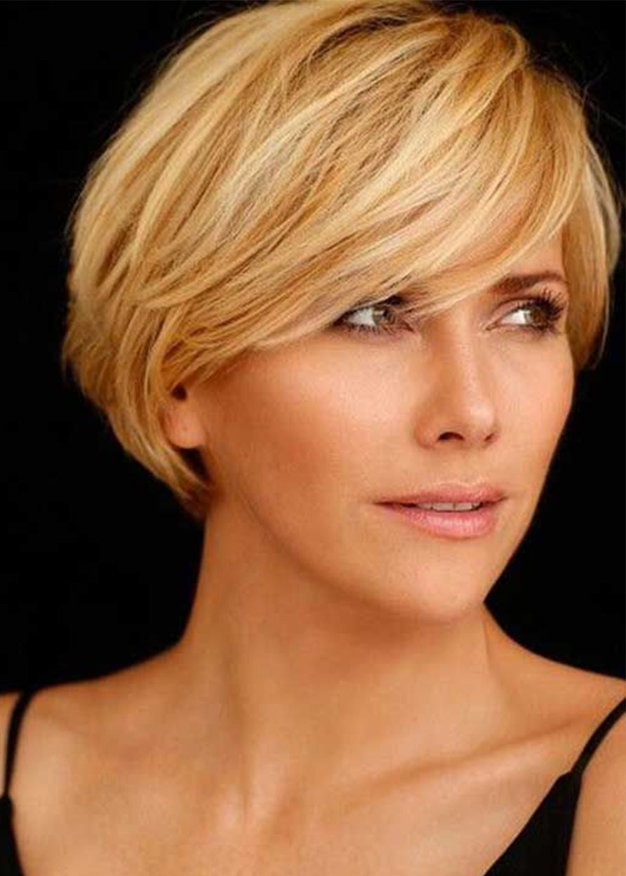 100% Human Hair Women's Pixie Cut High Density Straight Lace Front Cap Wigs 12 Inches