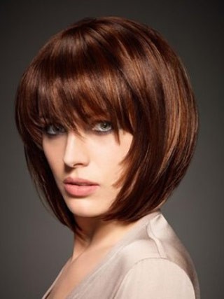 Carefree Amazing Cool Brown Short Straight Bob Capless Remy Human Hair Wig with Bangs 8 Inches