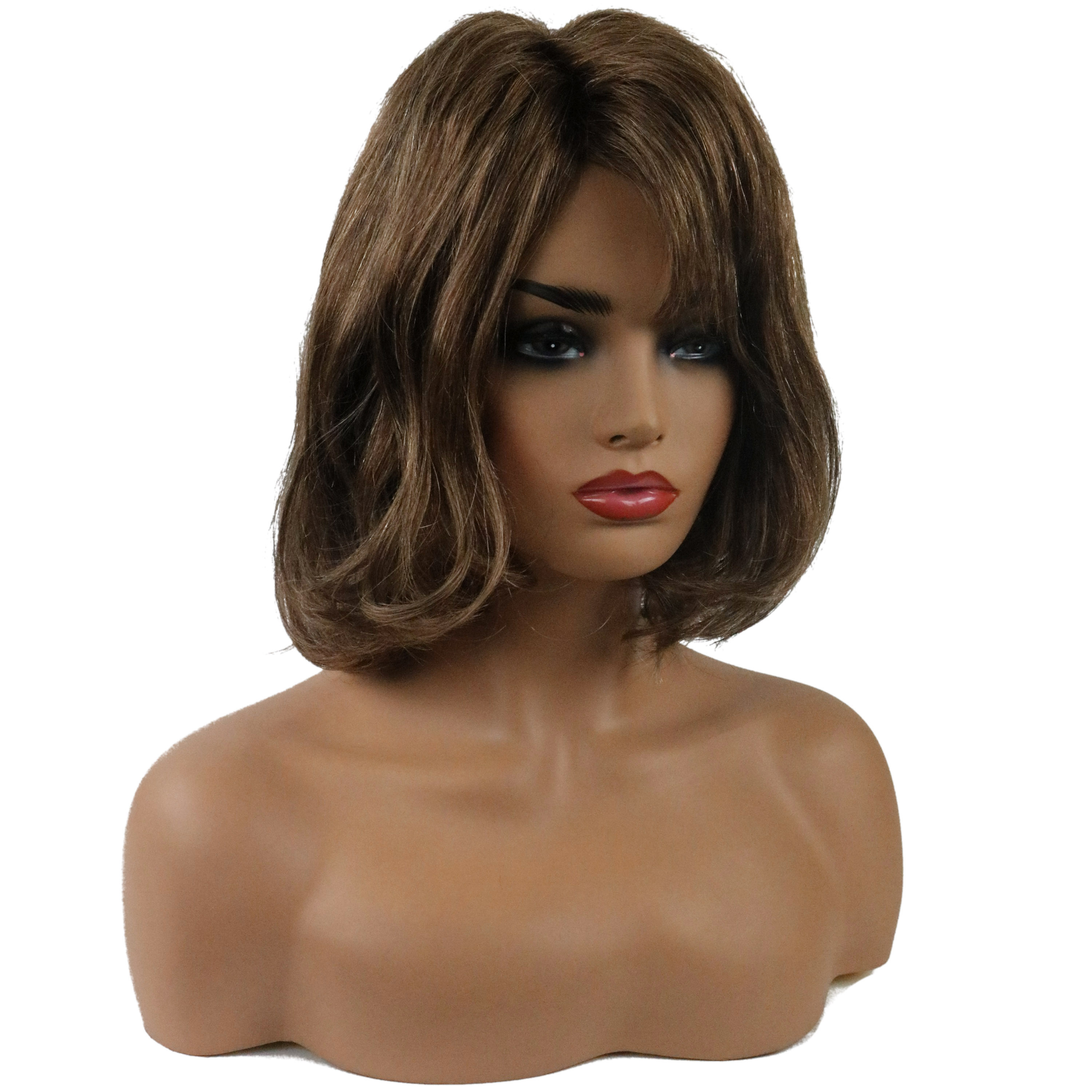 Pretty Charming Brown Short Natural Casual Wavy Remy Human Hair Capless Wig 14 Inches