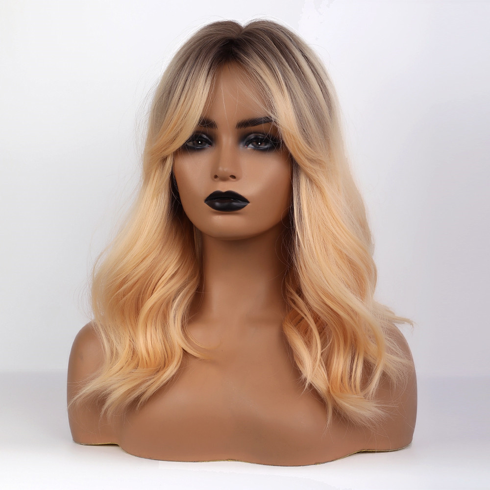 Light Color Wigs Long Wavy Synthetic Hair Women Wig 20 Inches