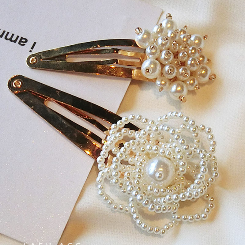 Women's Korean Style Pearl Inlaid Technic Barrette Hair Accessories For Prom Wedding Party Gift