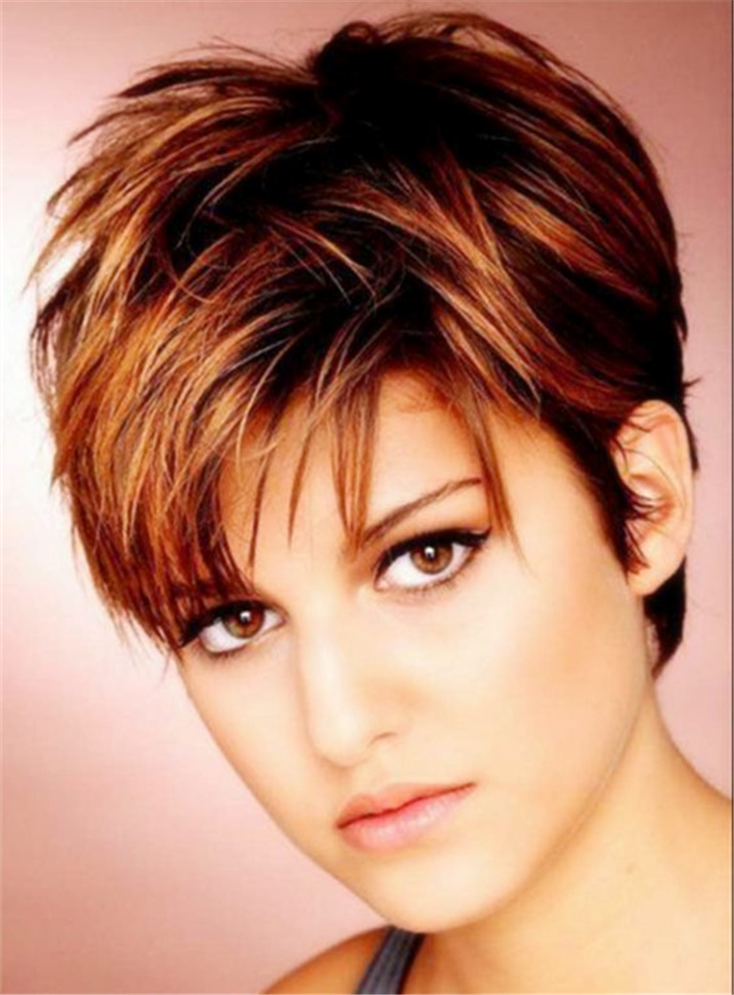 Silky Layered Natural Brown Pixie Straight 100% Human Hair Lace front Women Wigs 6 Inches