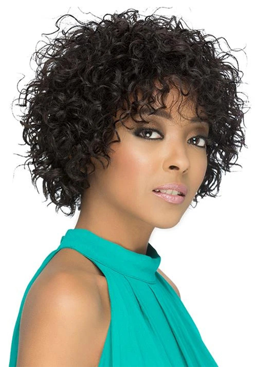 Short Layered Spiral Curl Cut Hairstyle Women's Curly Human Hair Capless Wigs 12Inch