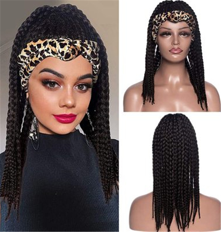 African American Braid Cut Headband Wig Synthetic Hair Long Wig