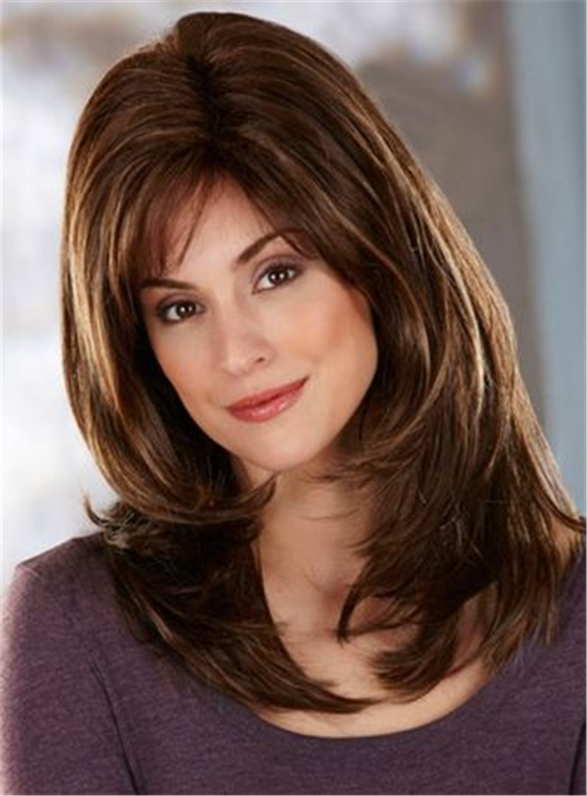 Side Fringe Layered Cut Synthetic Capless Straight Wigs 16 Inches