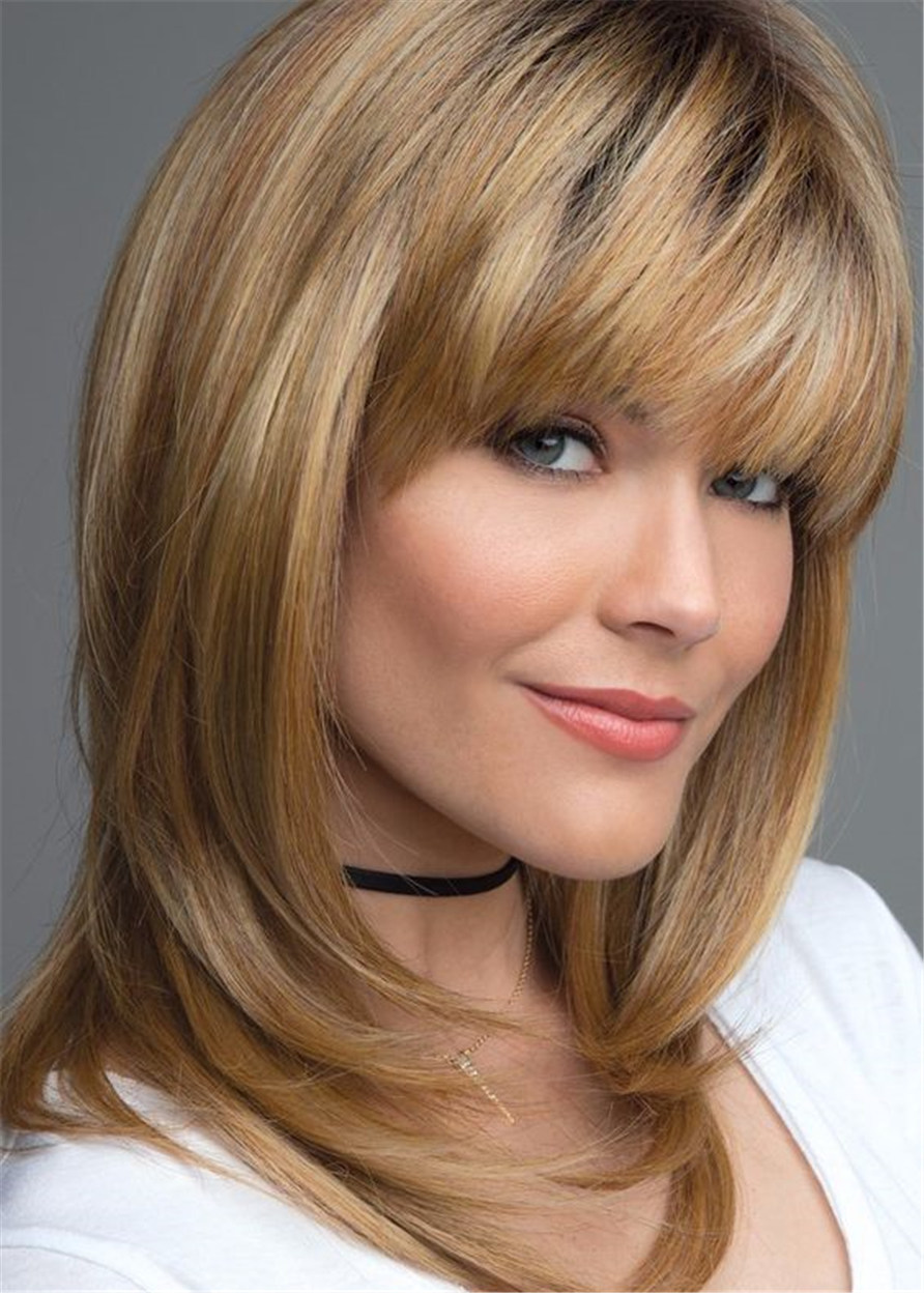 Layered Shag Hairstyle With Bangs Medium Synthetic Capless Wigs